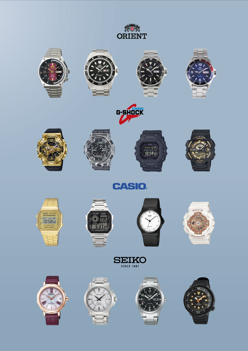 PATEK PHILIPPE, AUDEMARS PIGUET, ROLEX, Glashütte Original, HUBLOT, Chopard, OMEGA, Cartier, IWC, TUDOR, PANERAI, TAGHeuer, LONGINES, RADO, TISSOT, MIDO, ORIENT, CASIO, G-SHOCK, Baby-G, EDIFICE, PROTREK, SEIKO, FOSSIL, CITIZEN, GUCCI, COACH, SWAROVSKI, APM, SHEEN, PANDORA, zippo, NEW ERA