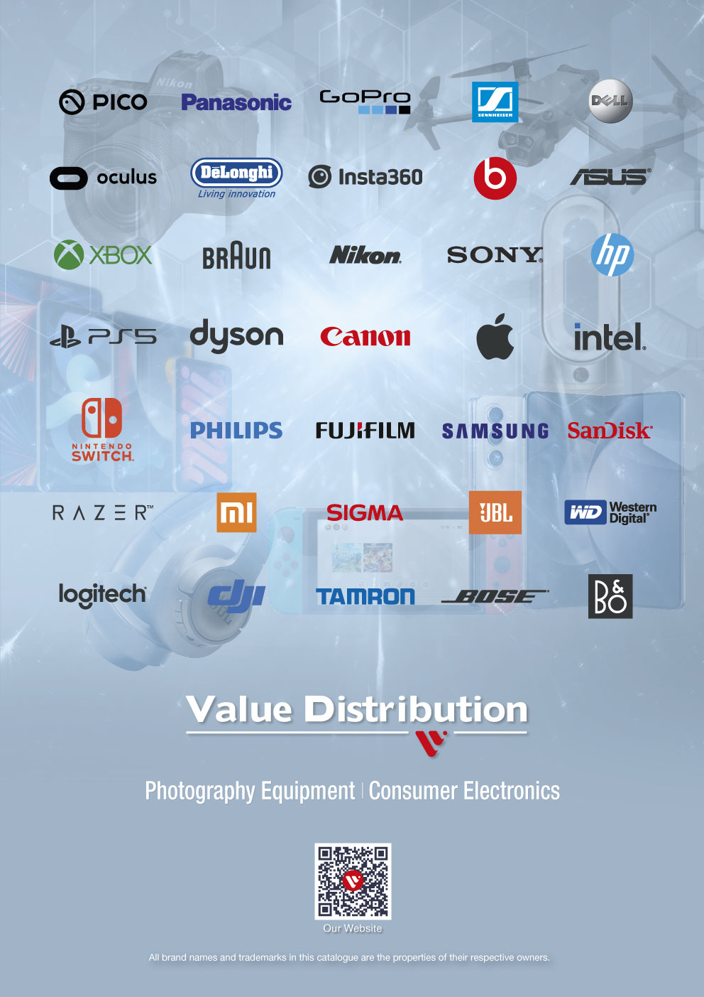 Value Distribution, Photography Equipment, PICO, Panasonic, GoPro Sennheiser, DELL, oculus, De'Longhi, Insta360, Beats, ASUS, XBOX, BRAUN, Nikon, SONY, HP, PlayStation, Dyson, Canon, Apple, Intel, Nintendo, PHILIPS, FUJIFILM, SAMSUNG, SanDisk, RAZER, Xiaomi, SIGMA, JBL, Western Digital, logitech, DJI, TAMRON, BOSE, B&O